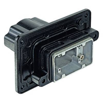 Componente elettronica nera rettangolare con cornice metallica e fissaggio a vite, probabilmente un adattatore o un connettore.