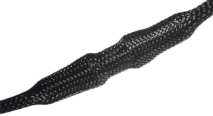 Un tubo flessibile nero intrecciato mostra nodi che garantiscono flessibilità e protezione dei cavi sottostanti.