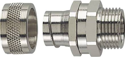 Elemento di connessione metallico con anello zigrinato a sinistra e pezzo filettato a destra, tipico per raccordi per tubi flessibili.