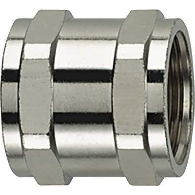Raccordi di connessione metallici con estremità esagonali, superficie lucida.