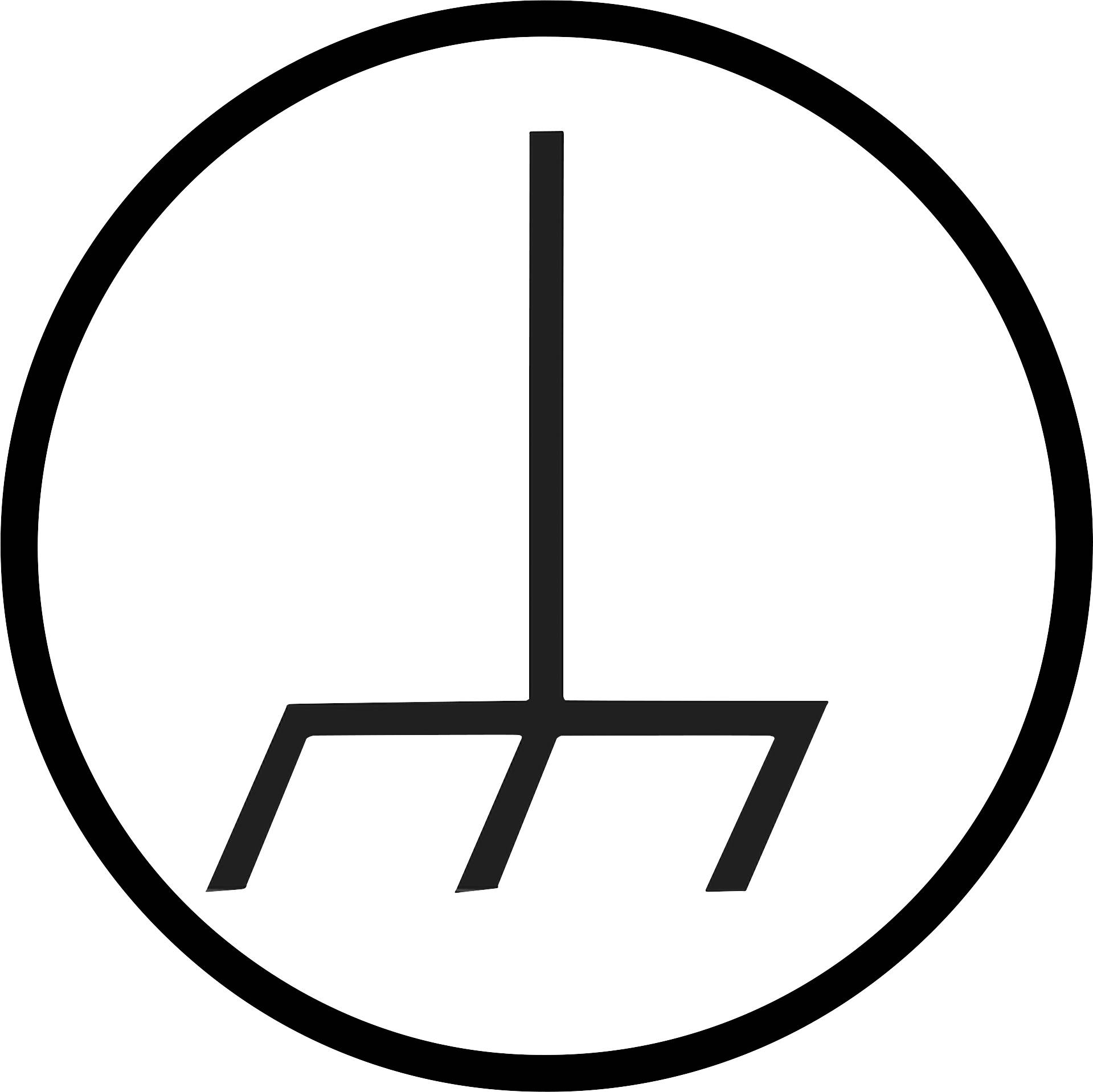 Un simbolo nero all'interno di un cerchio. Il simbolo è composto da una linea verticale con tre brevi linee orizzontali all'estremità inferiore.