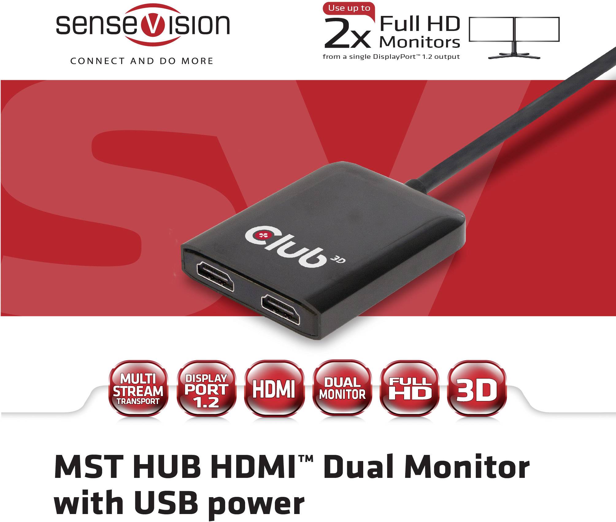 club3D CSV-6200H DisplayPort Adattatore [1x Spina DisplayPort, Presa Micro B USB 3.2 Gen 1 (USB 3.0) - 2x Presa HDMI] Ne-2