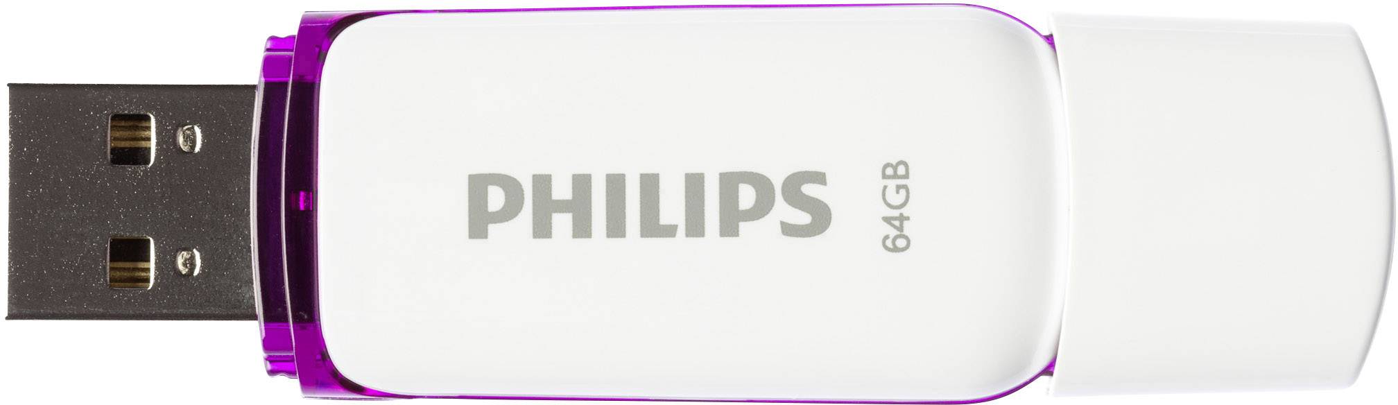 Una chiavetta USB bianca marca 'Philips' da 64 GB.
