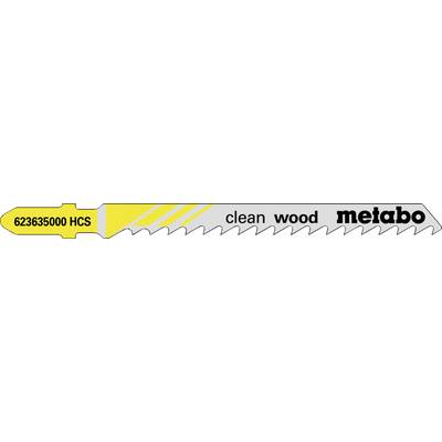 Etichetta della lama per sega a legno pulito Metabo con etichetta di certificazione gialla che riporta 62363500 HCS.