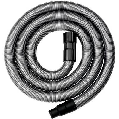 Tubo flessibile grigio arrotolato con connettori in plastica nera, mostrato su sfondo bianco.