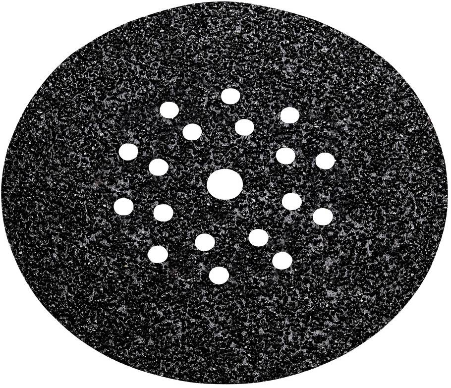 Cuscinetto abrasivo di forma ovale nera con un foro centrale più grande e molteplici fori più piccoli disposti in cerchio.