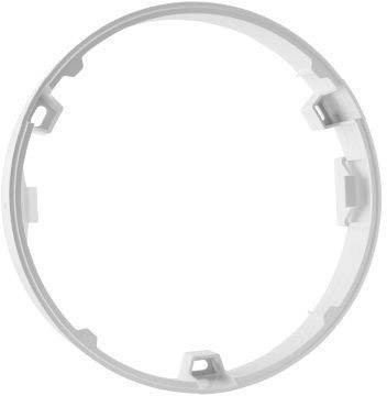 Anello di plastica bianco rotondo con quattro supporti, probabilmente parte di un sistema di montaggio o fissaggio.