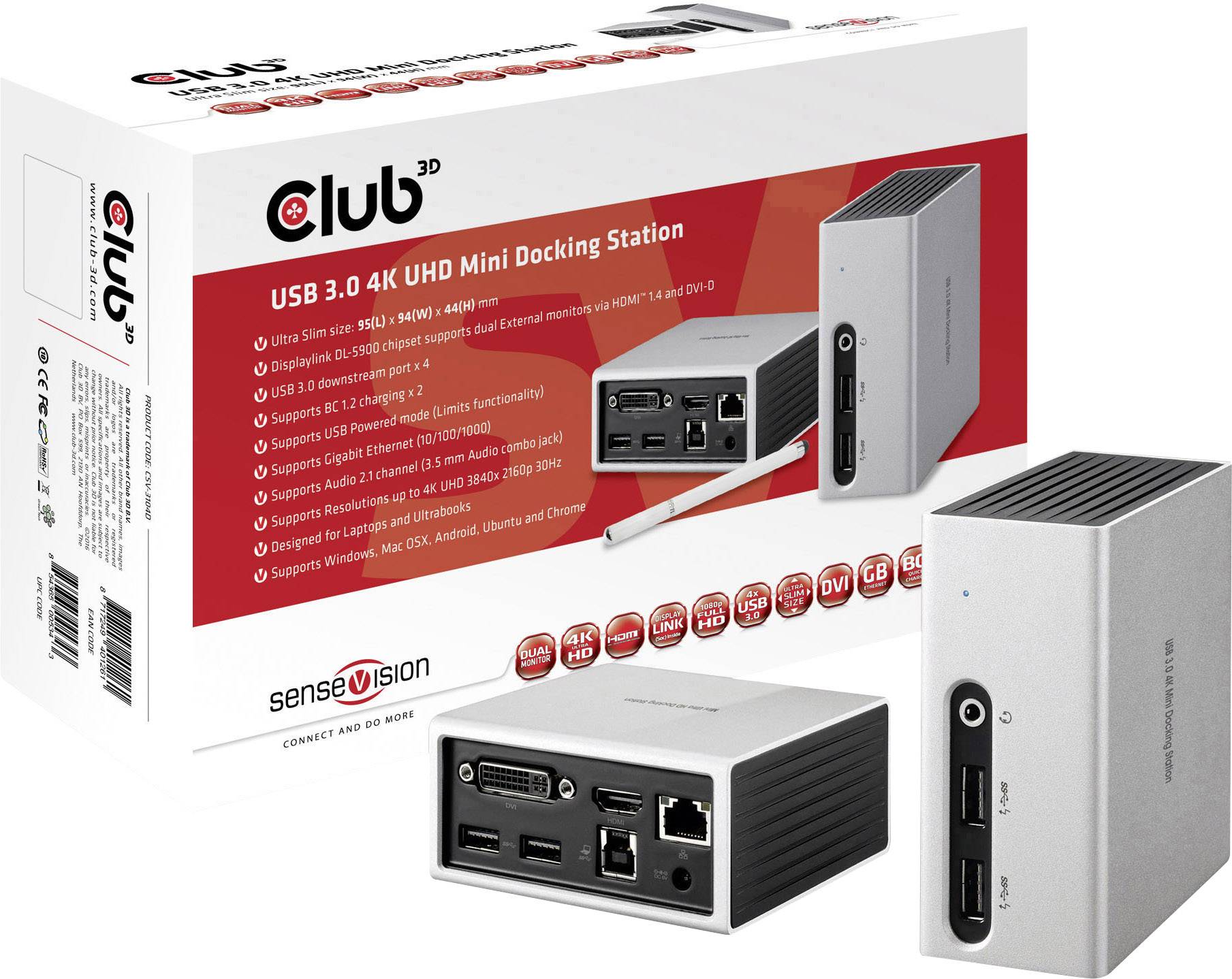 CLUB3D MINI DOCKING STATION USB TYPE A 3.1 GEN 1 4K UHD-2