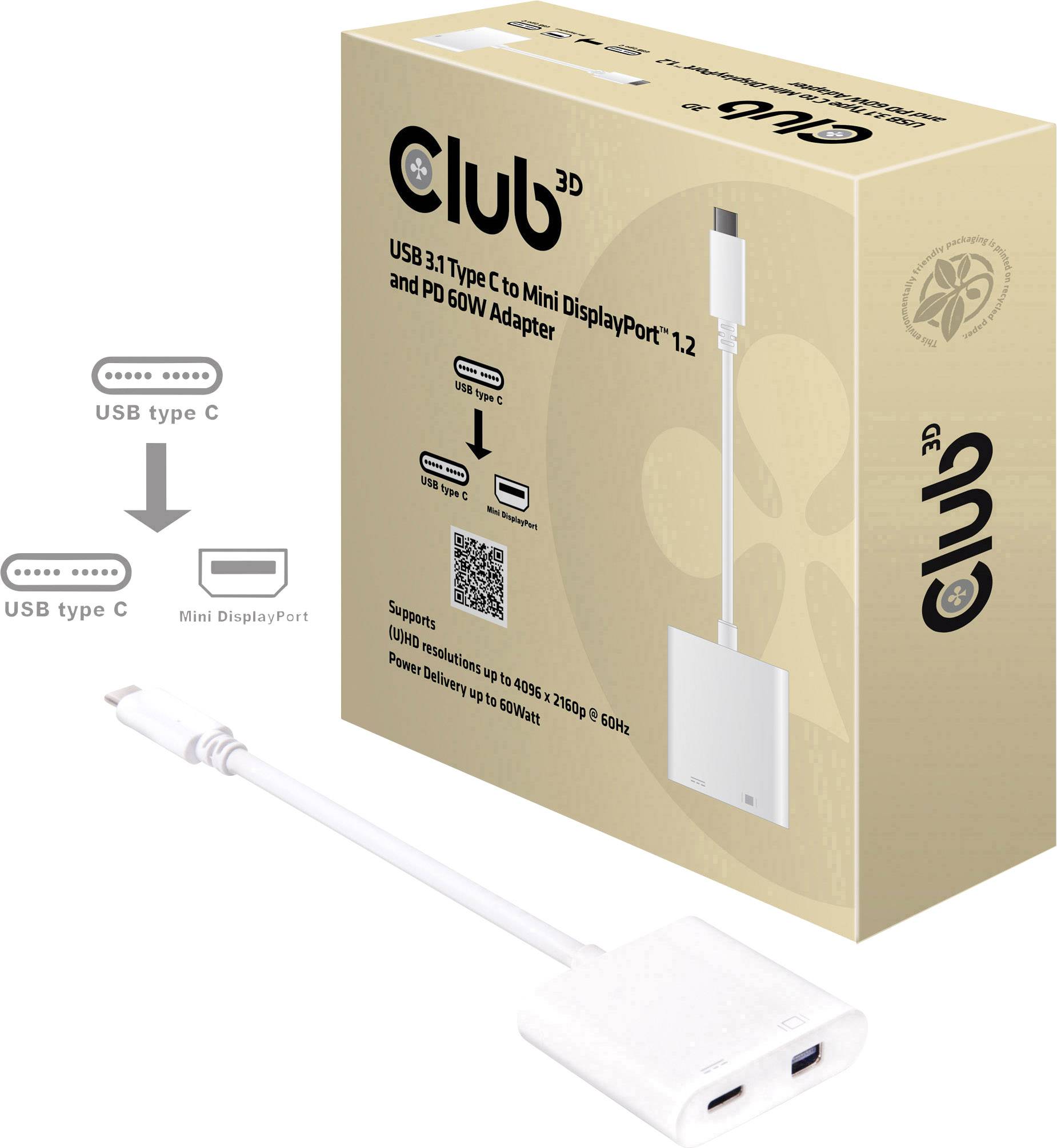 club3D CAC-1509 USB Adattatore [1x spina USB-C® - 1x Presa Mini DisplayPort, presa USB-C®] Bianco
