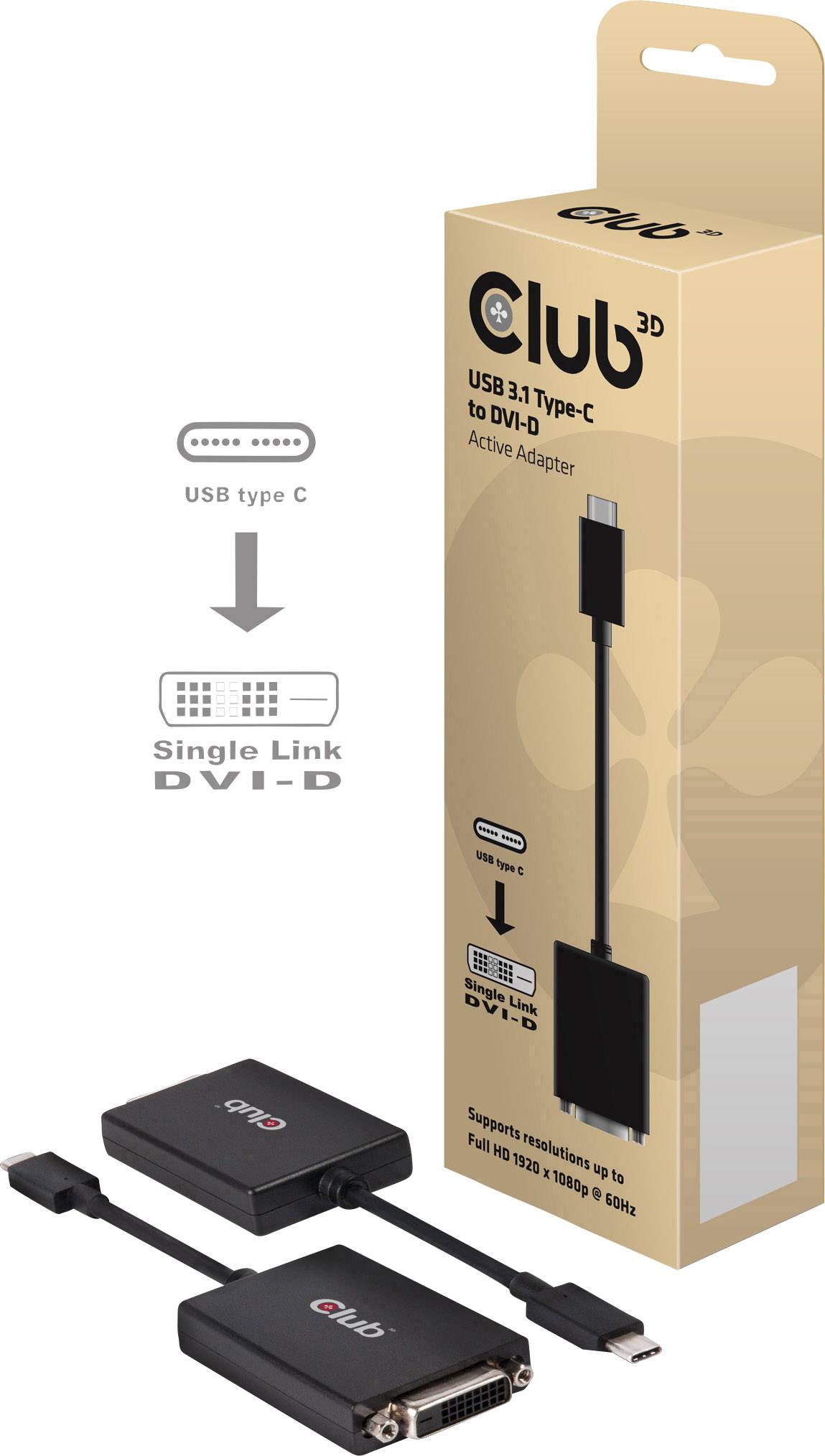 CLUB3D USB 3.1 Type C to DVI-D Active Adapter Cable