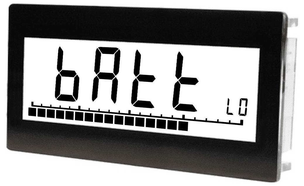 Display digitale che mostra 'batt lo' con un'icona della batteria che indica un livello di carica basso.