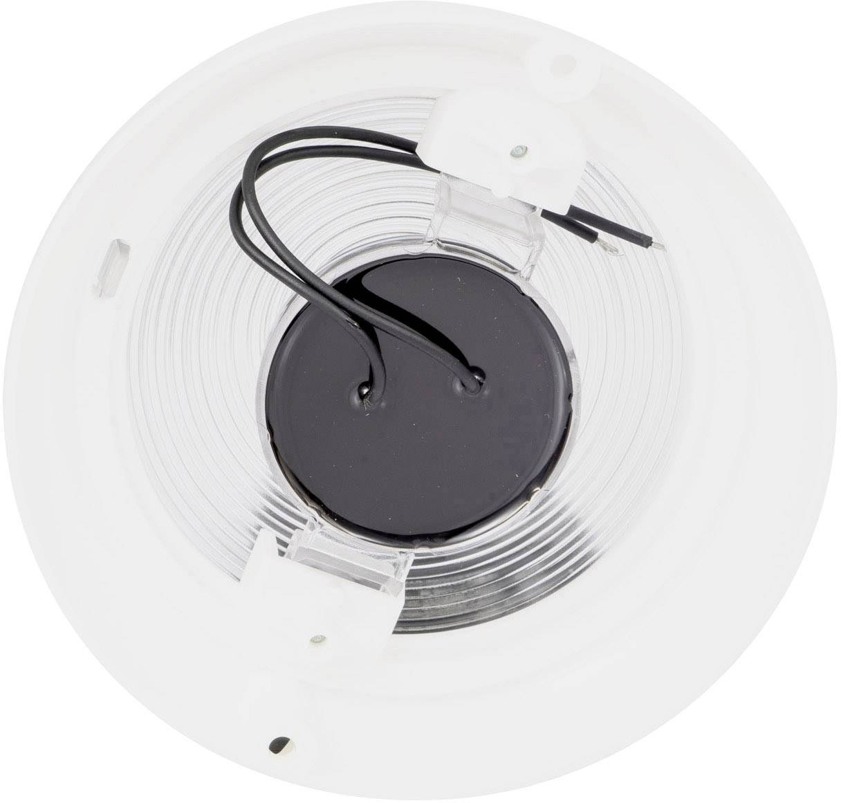 Lampada fotografata dall'alto, con cavi visibili e design circolare.