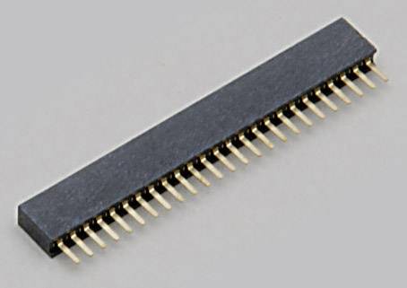 'Un connettore pin a 40 pin, adatto per breadboard e progetti elettronici, con una fila di pin placcati in oro.'