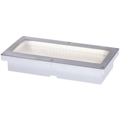 Lampada da esterno rettangolare color argento con copertura in vetro, ideale per l'illuminazione di percorsi o giardini.