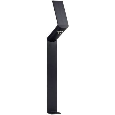 Lampada da esterno moderna nera con design sottile e inclinato, dotata di quattro LED visibili. Ideale per l'illuminazione di giardini o vialetti.