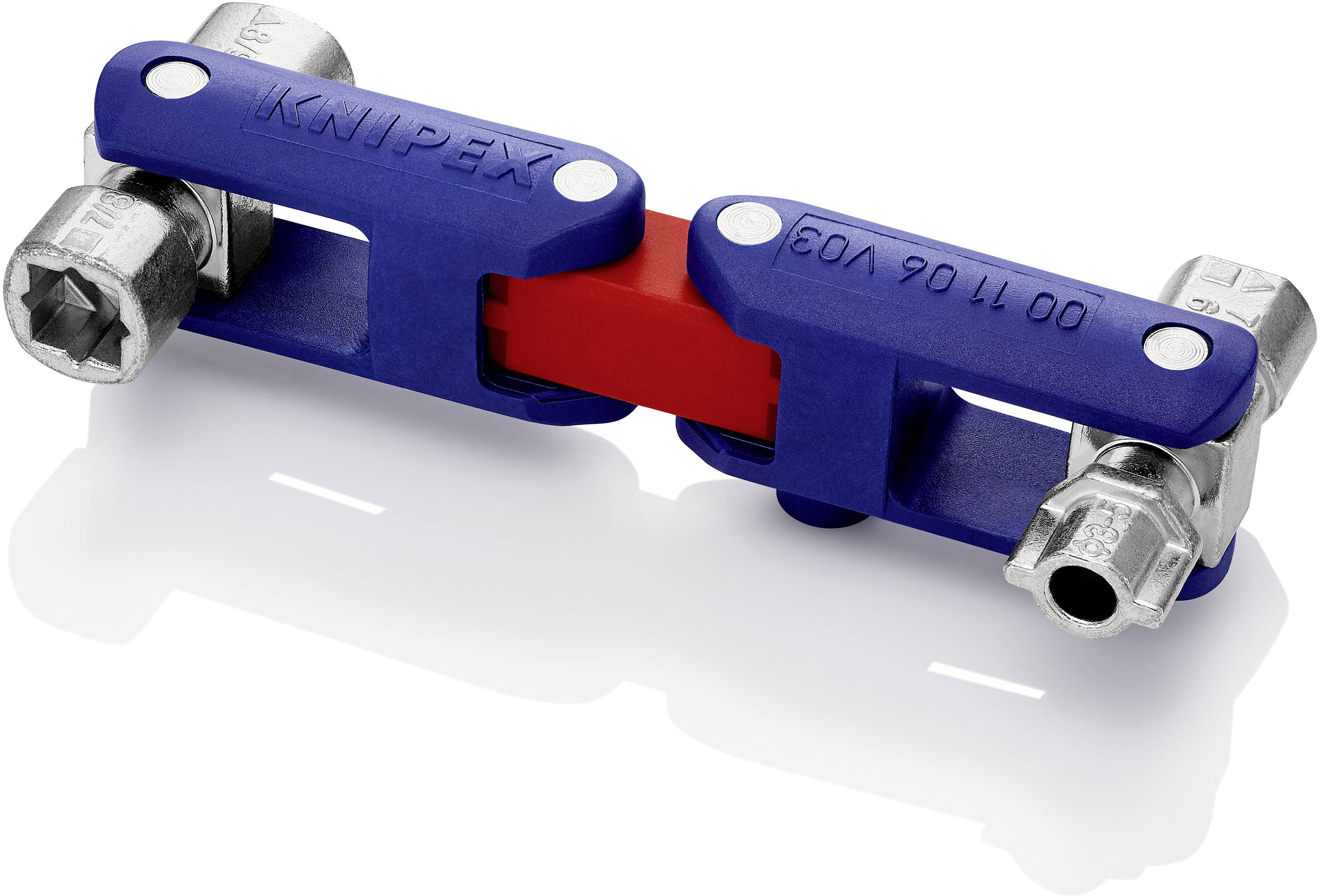 Apritore KNIPEX blu per anelli di sicurezza con parti metalliche e impugnatura centrale rossa; utensile per il montaggio e lo smontaggio agevole degli anelli di sicurezza.