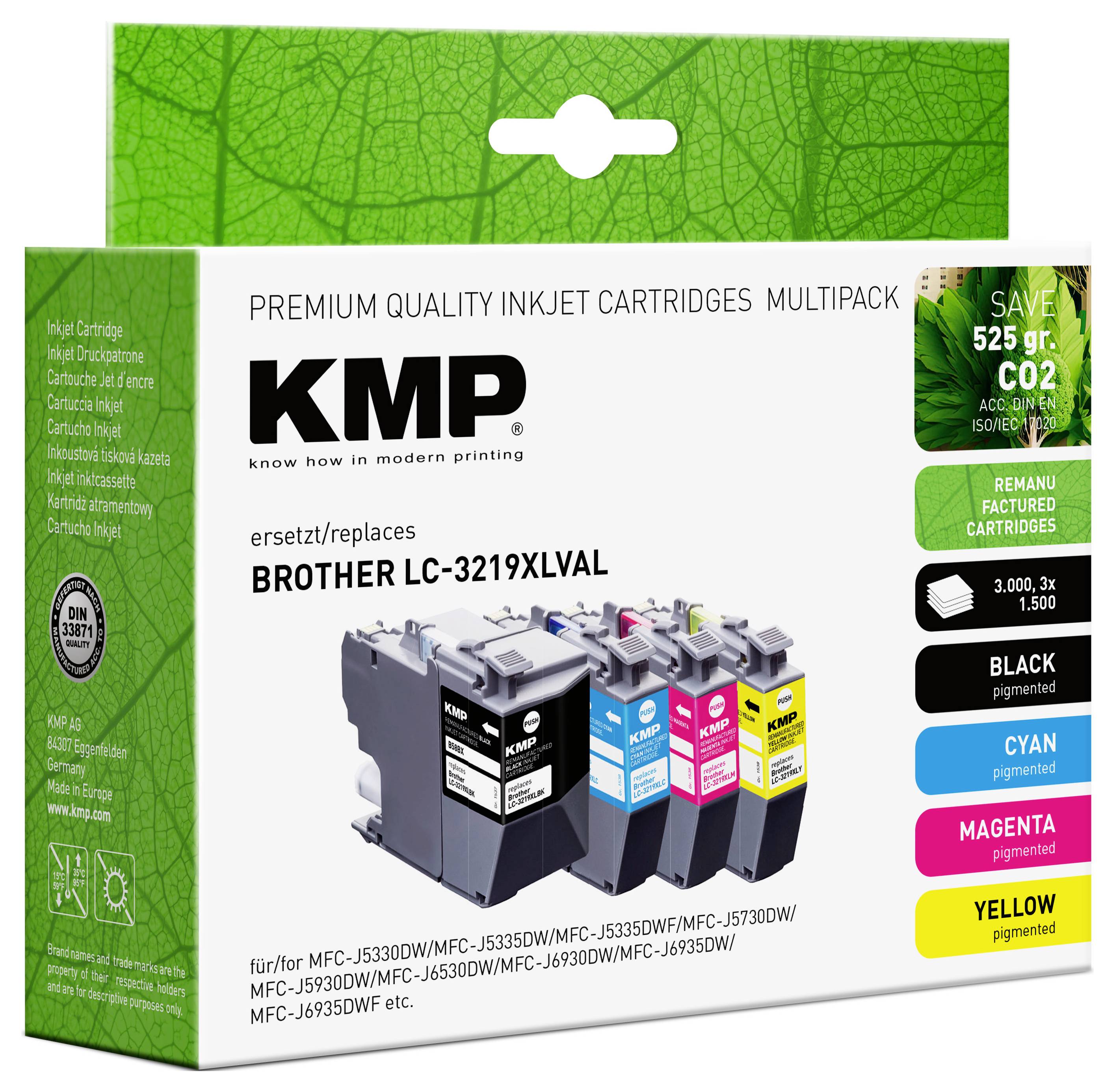 Multipack cartucce inkjet KMP per stampanti Brother, sostituisce LC-3219XLYVAL. Contiene cartucce nero, ciano, magenta, giallo.