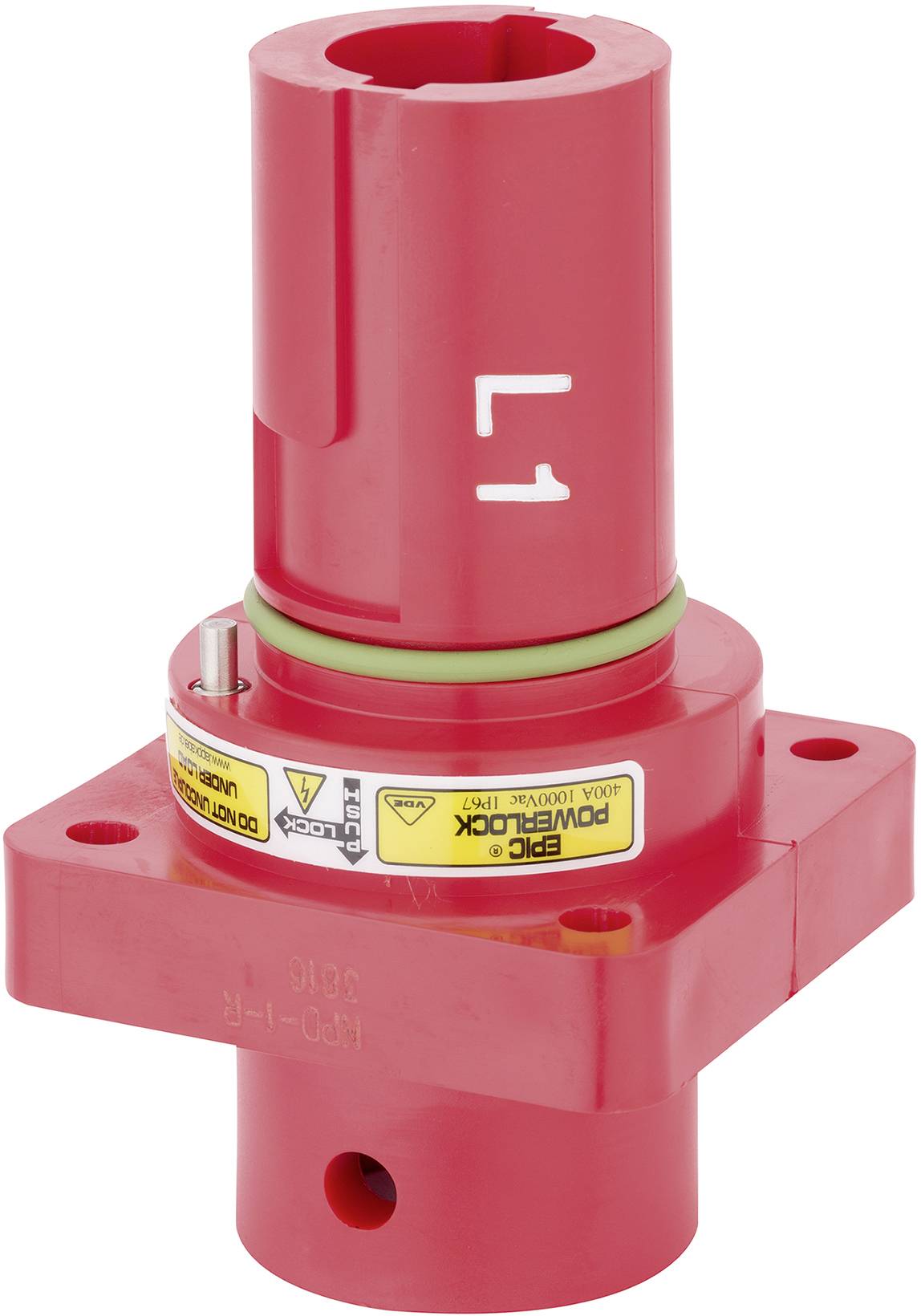 Un lucchetto di sicurezza meccanico rosso con etichette. Principalmente utilizzato per blocchi di sicurezza elettrici in ambienti industriali.