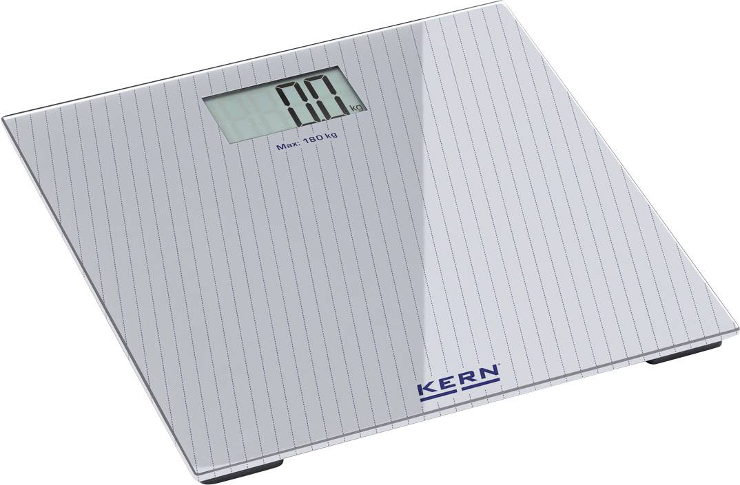 Bilancia digitale per persone con display che mostra '0.0 kg'. Idonea fino a 180 kg. Marca: Kern.