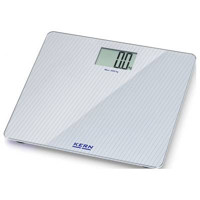 Una bilancia digitale per persone mostra '0,0 kg' su un display LCD. Iscrizione: 'Max: 150 kg'.