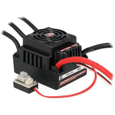 Un regolatore elettronico per veicoli marca Robitronic con ventola e vari attacchi per cavi, progettato per il controllo di motori elettrici.