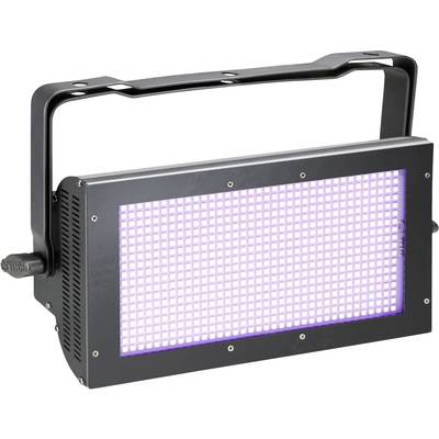 Un effetto luce stroboscopico a LED nero con bagliore viola, adatto per effetti scenici o feste.