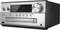Sistema stereo CD Panasonic argentato con controllo del volume, display CD e comandi sul pannello anteriore. Riproduzione CD in corso.