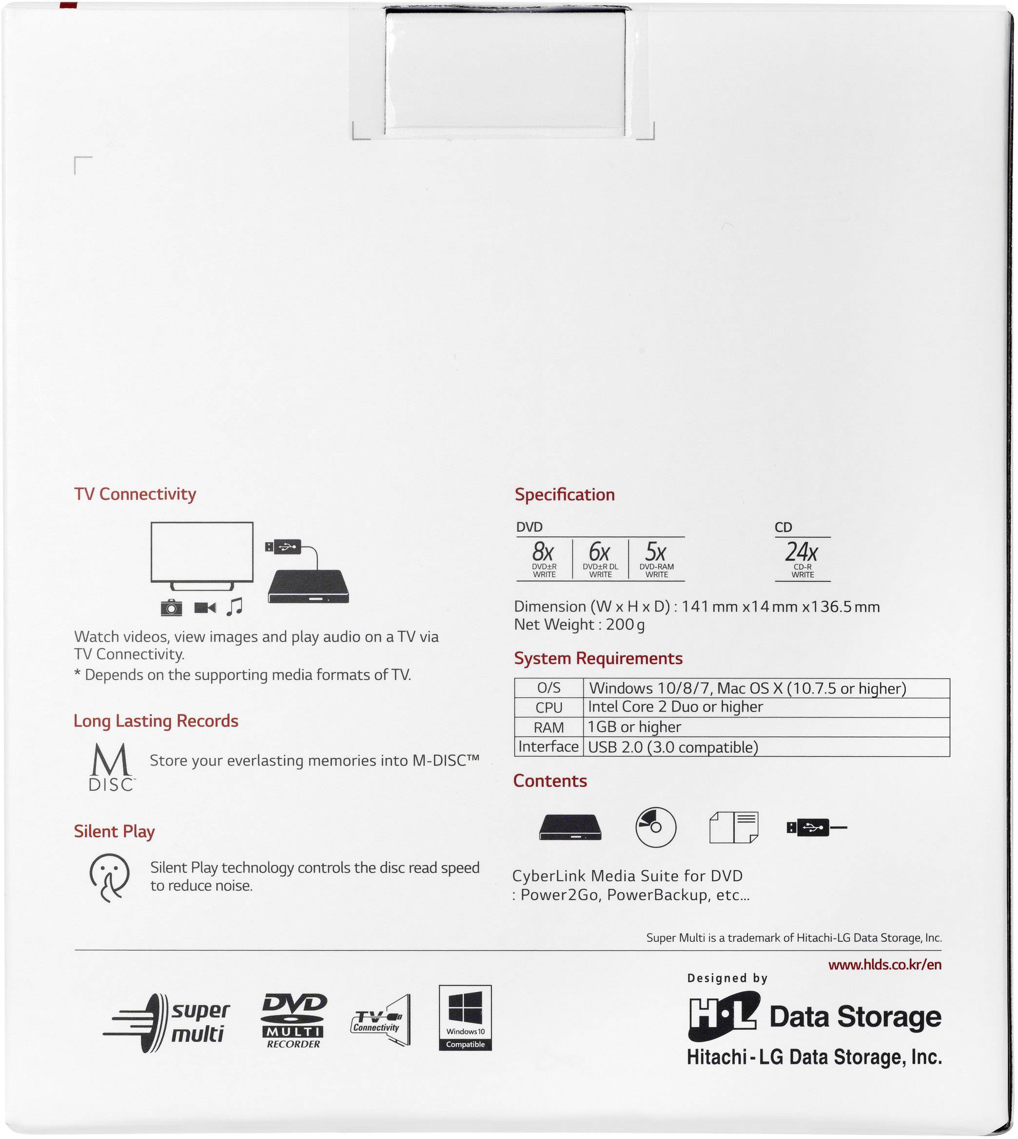 HL Data Storage GP57EW40.AHLE10B Masterizzatore esterno DVD Dettaglio USB 2.0 Bianco-5