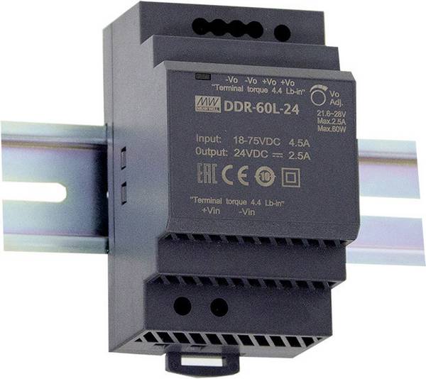 MEAN WELL DDR-60G-24 Convertitore DC/DC per guida DIN  24 V/DC 2.5 A 60 W Num. uscite:1 x  Contenuto 1 pz.