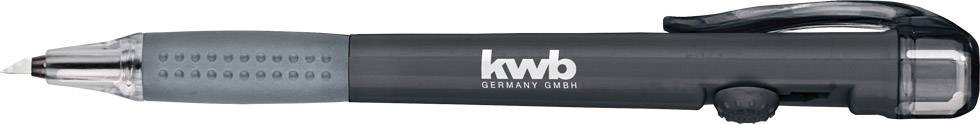 Una penna a sfera nera con impugnatura grigia e la scritta 'kwb Germany GmbH' sul corpo.