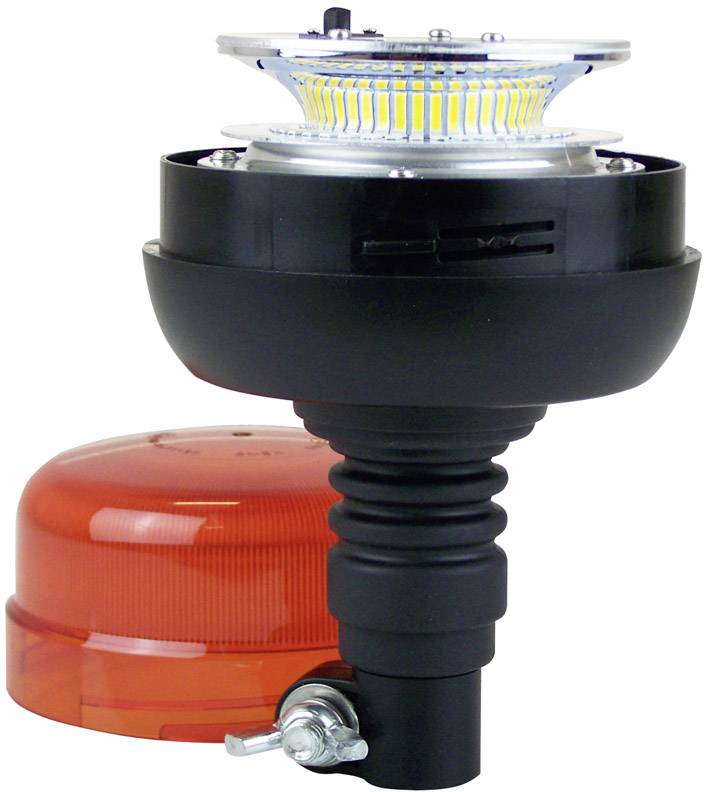 Luce di avvertimento con custodia rossa removibile. La luce presenta strisce LED gialle rivolte verso l'alto.