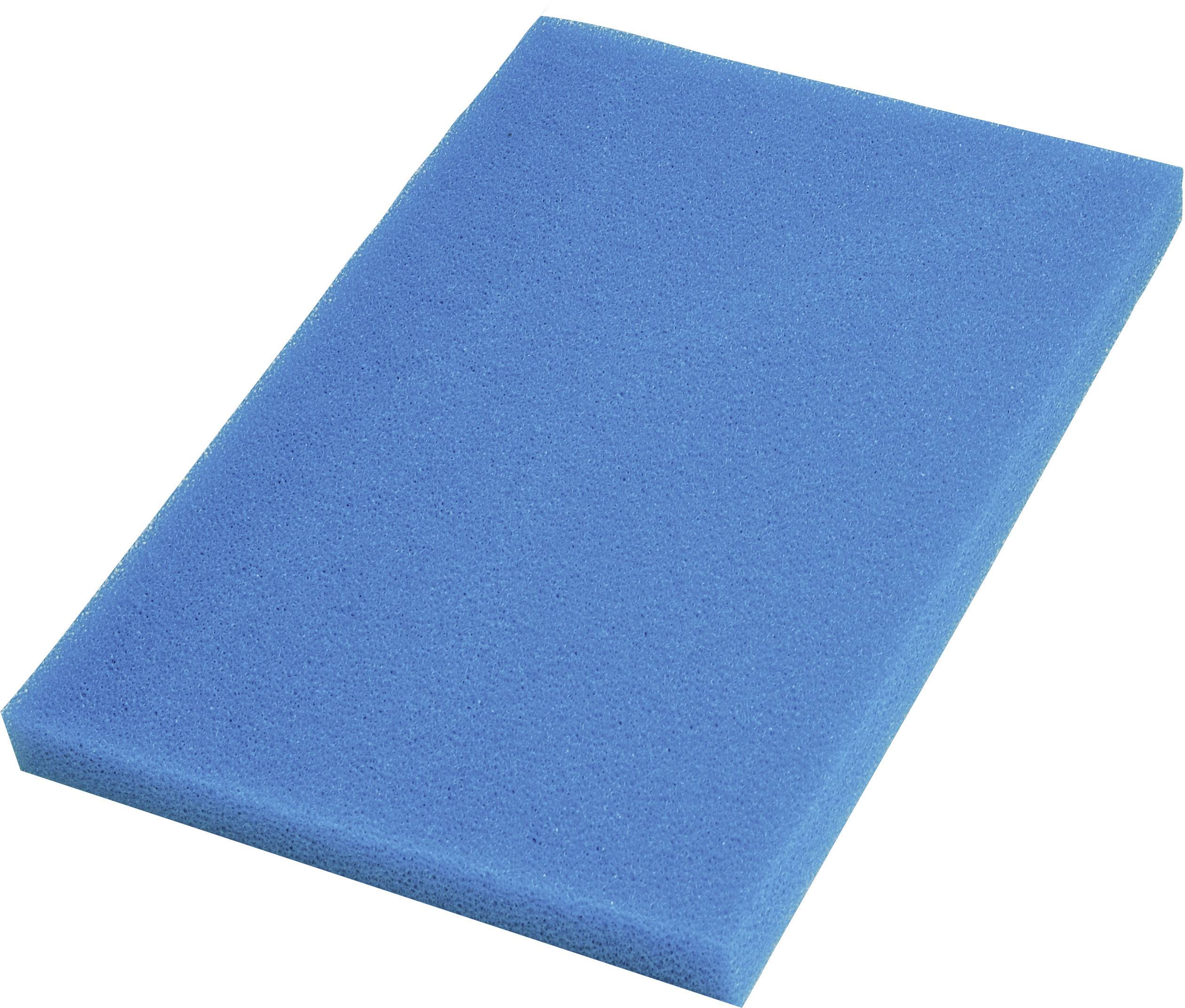 Una spugna rettangolare blu utilizzata per la pulizia.