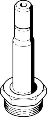Disegno tecnico di un componente a vite con filettatura, corpo cilindrico principale e testa arrotondata, vista dall'alto.