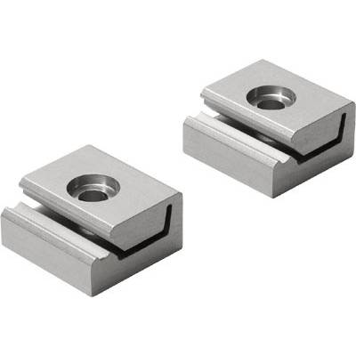 Due piastre metalliche d'argento di forma rettangolare con un foro al centro.