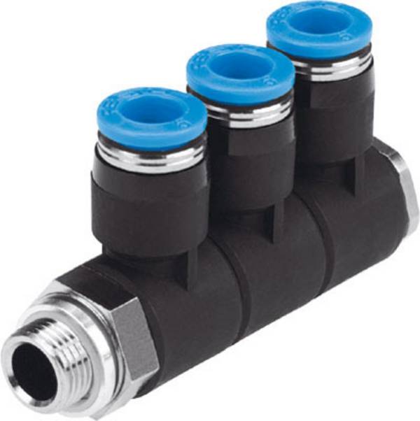 FESTO Raccordo multiplo 186240 QSLV3-G3/8-10  Filetto esterno: 3/8" (10 mm)  Ø tubo: 10 mm   1 pz.