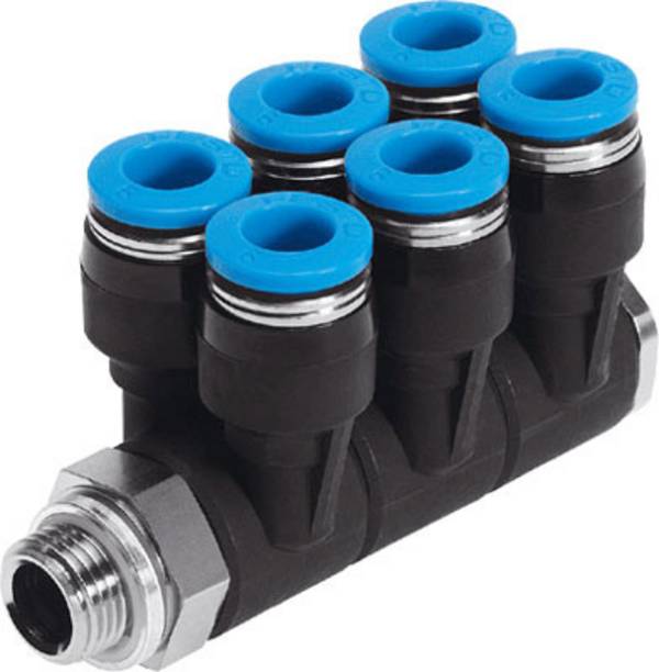 FESTO Raccordo multiplo 186256 QSLV6-G1/8-8  Filetto esterno: 1/8"  Ø tubo: 8 mm Ø Perno: 8 mm  1 pz.