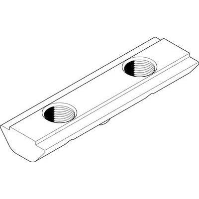 Disegno tecnico di un componente rettangolare con due fori filettati, presumibilmente per il fissaggio in un sistema meccanico.