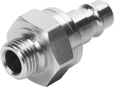 Raccordo metallico filettato con superficie liscia, utilizzato per collegare tubi flessibili o tubi in sistemi idraulici.