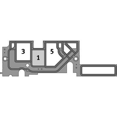 Diagramma di un componente tecnico con sezioni numerate 1, 3 e 5.