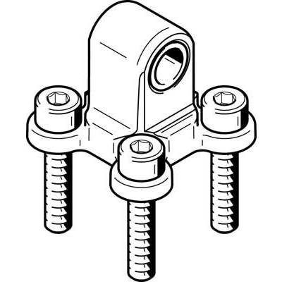 Un disegno tecnico mostra un supporto con quattro viti sporgenti e un'apertura cilindrica centrale in alto.