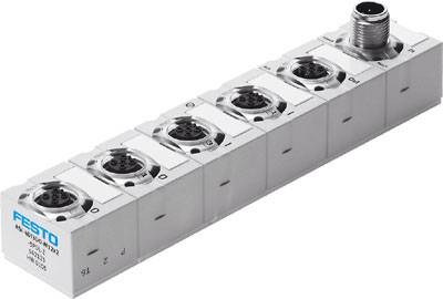 Un modulo blocco distributore elettrico con più connessioni, contrassegnato con 'Festo'.