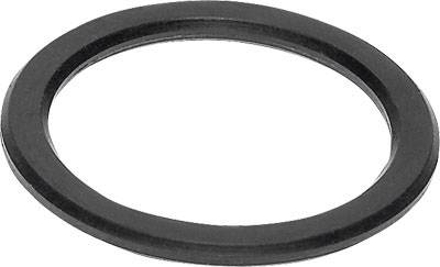 Viene mostrato un anello di tenuta nero in gomma, tipicamente utilizzato per la sigillatura di giunzioni di tubi o componenti meccanici.
