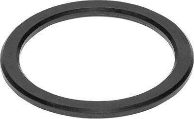 Un anello di tenuta circolare nero in gomma su sfondo bianco.