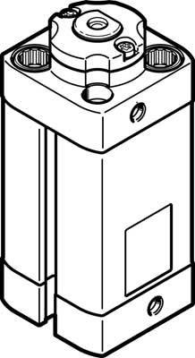Disegno tecnico di un cilindro pneumatico cilindrico con attacchi e possibilità di montaggio.