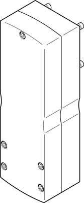 Disegno tecnico di un componente rettangolare allungato con diverse viti.