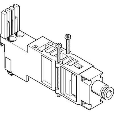 Disegno tecnico di un connettore elettrico con viti inserite nella parte superiore.