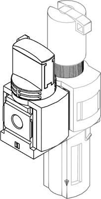 Disegno isometrico di un componente tecnico, composto da due parti cilindriche e una rettangolare, collegate tra loro.