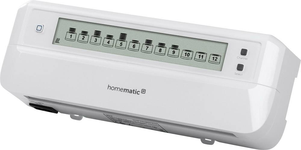 Un termostato elettronico per radiatori con 12 canali numerati e un display digitale, ideale per il controllo della temperatura di riscaldamento.