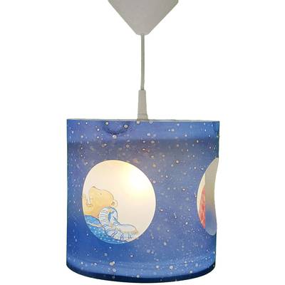 Una lanterna per bambini blu con un motivo di orso, illuminata dall'interno. Adatta per occasioni festive o decorazione.