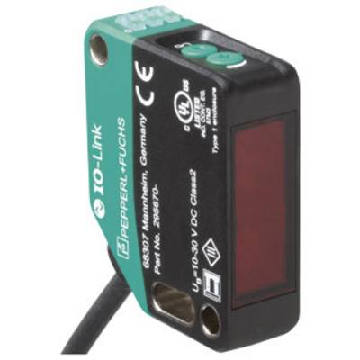'Sensore induttivo Pepperl+Fuchs, modello con IO-Link, connessione a cavo, custodia verde e nera, certificazione UL e CE.'